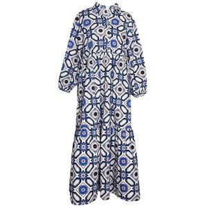 Maeve Anthropologie Blue White Geometric Tiered Maxi‎ Dress Size Small